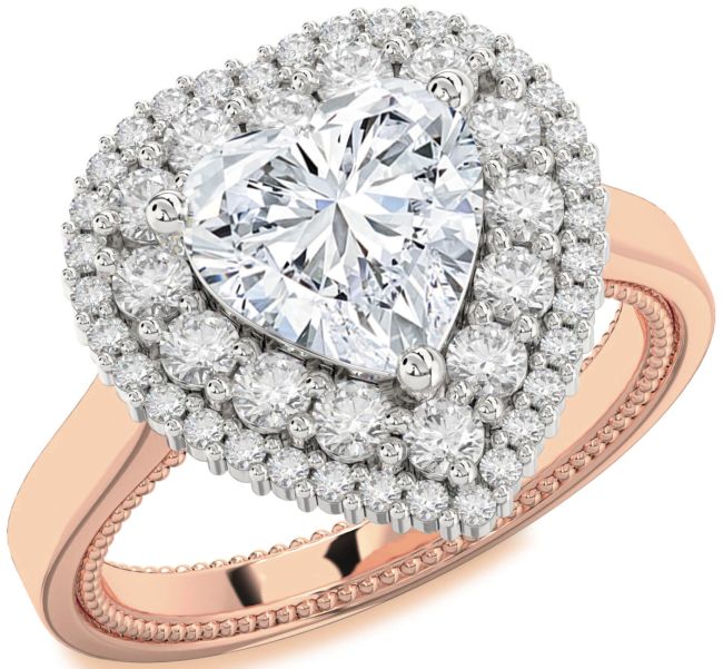 Diamond White Rose Gold Heart Halo Engagement Ring