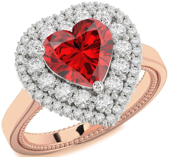 Diamond Ruby Platinum & Rose Gold Heart Halo Engagement Ring