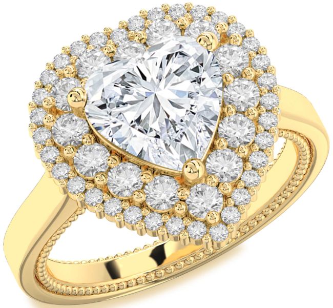 Diamond Gold Silver Heart Halo Engagement Ring