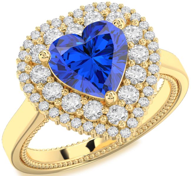 Diamond Blue Sapphire Gold Silver Heart Halo Engagement Ring