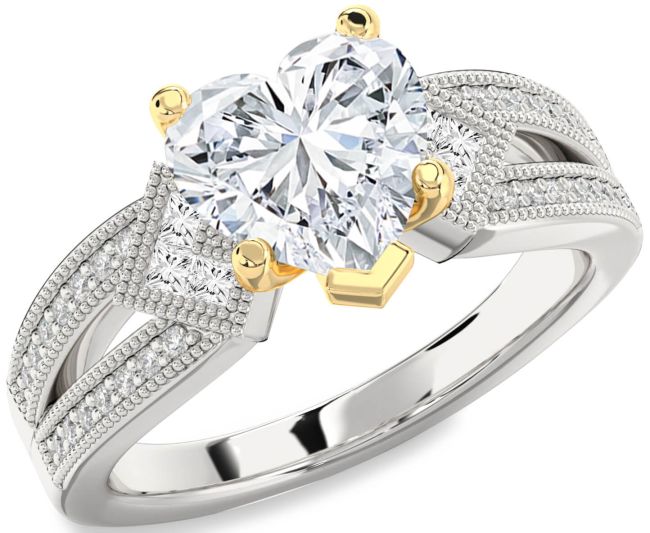 Diamond White Yellow Gold Heart Vintage Engagement Ring