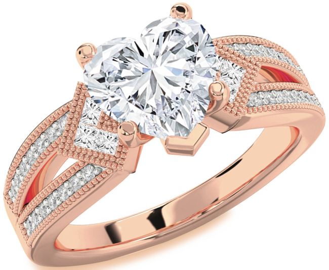 Diamond Rose Gold Heart Vintage Engagement Ring
