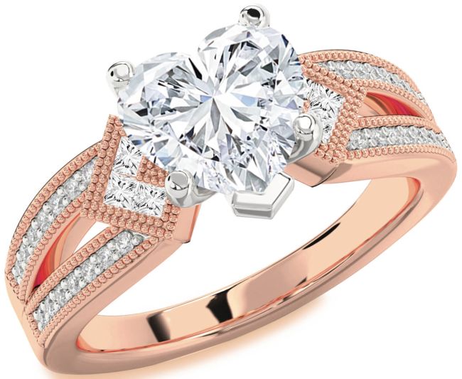 Diamond White Rose Gold Heart Vintage Engagement Ring