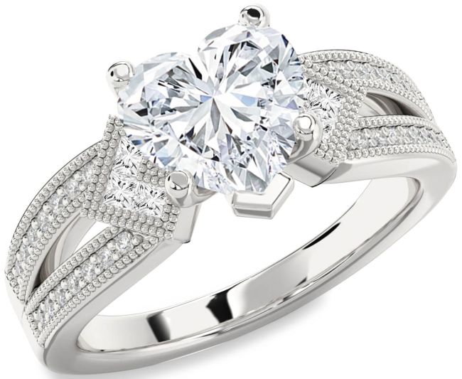 Diamond Platinum Heart Vintage Engagement Ring