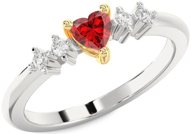 Diamond Ruby Gold Silver Heart Promise Ring
