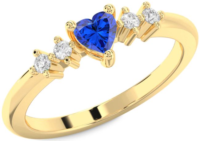 Diamond Blue Sapphire Gold Heart Promise Ring