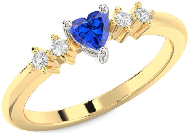 Diamond Blue Sapphire Gold Silver Heart Promise Ring