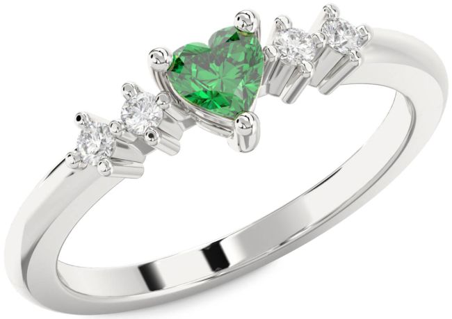Diamond Emerald Platinum Heart Promise Ring
