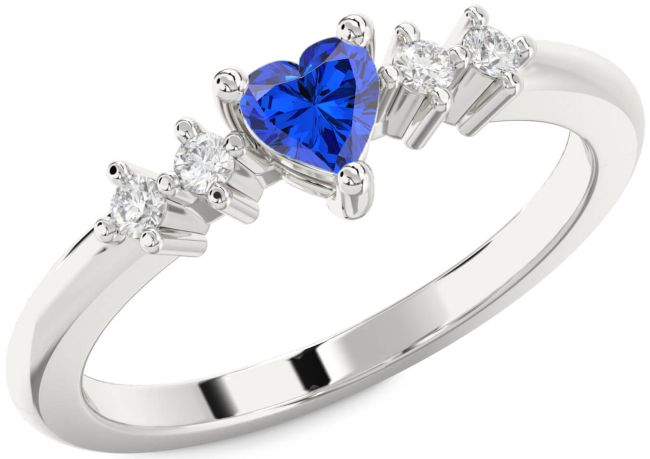 Diamond Blue Sapphire Platinum Heart Promise Ring