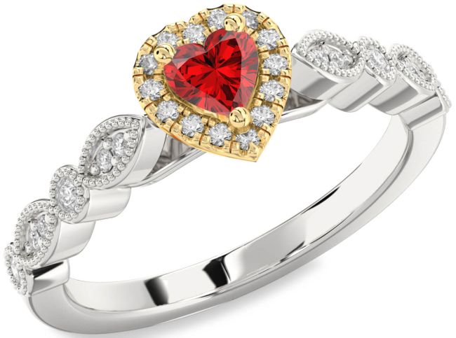 Diamond Ruby Silver & 10K gold Heart Promise Ring