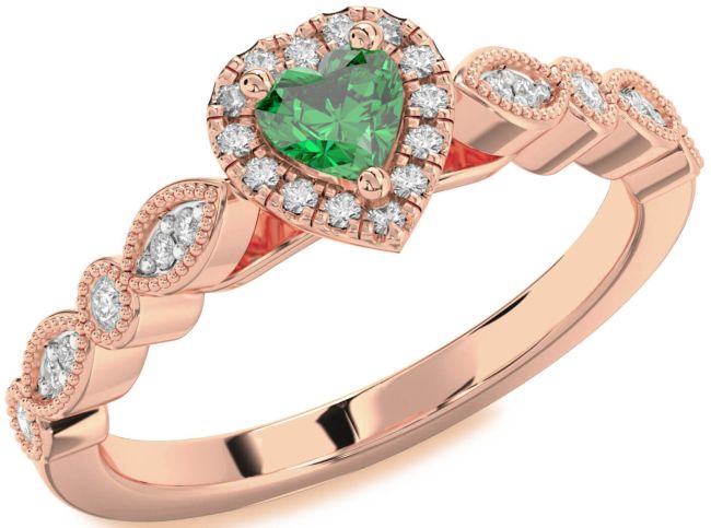 Diamond Emerald Rose Gold Heart Promise Ring