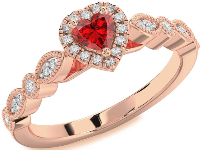 Diamond Ruby Rose Gold Heart Promise Ring