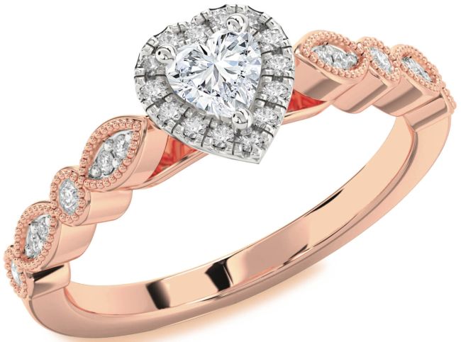 Diamond Rose Gold Silver Heart Promise Ring