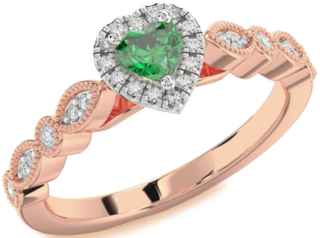 Diamond Emerald White Rose Gold Heart Promise Ring