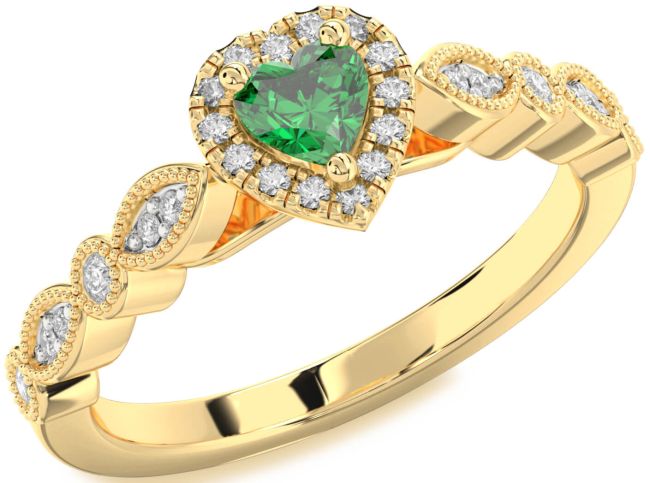 Diamond Emerald Gold Heart Promise Ring