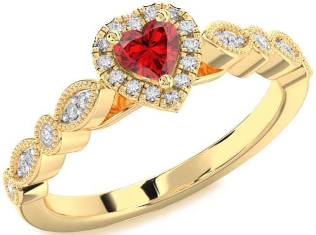 Diamond Ruby Gold Silver Heart Promise Ring