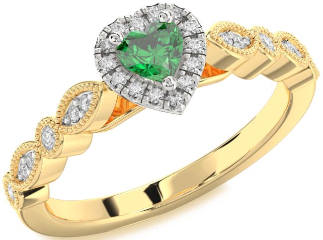 Diamond Emerald Platinum & Yellow Gold Heart Promise Ring