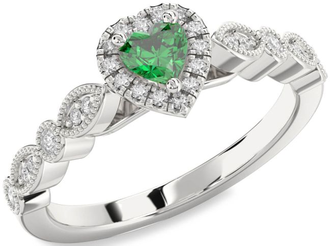 Diamond Emerald White Gold Heart Promise Ring