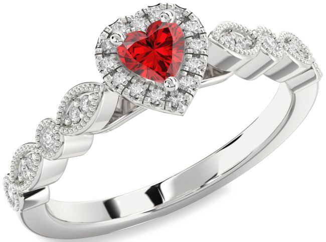 Diamond Ruby Silver Heart Promise Ring
