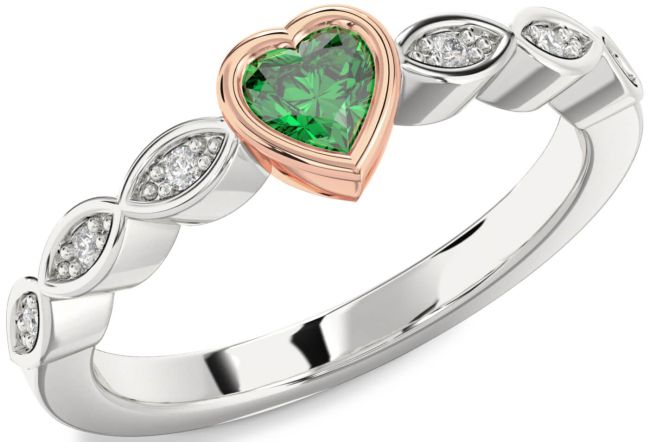 Diamond Emerald White Rose Gold Heart Promise Ring