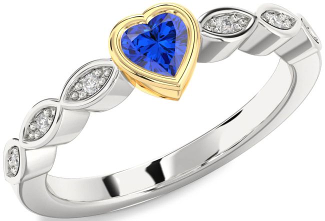 Diamond Blue Sapphire Gold Silver Heart Promise Ring