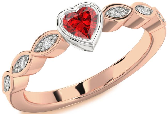 Diamond Ruby White Rose Gold Heart Promise Ring