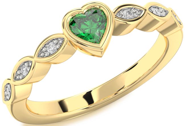 Diamond Emerald Gold Heart Promise Ring