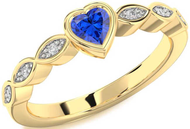 Diamond Blue Sapphire Gold Heart Promise Ring
