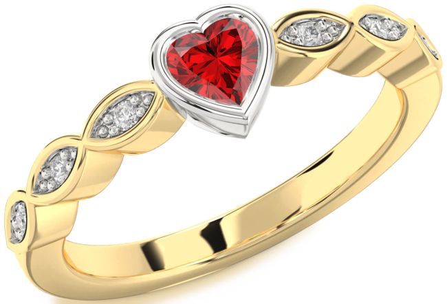 Diamond Ruby Gold Silver Heart Promise Ring