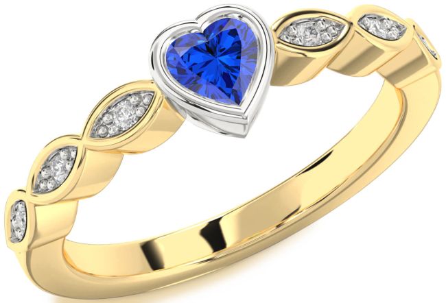 Diamond Blue Sapphire Gold Silver Heart Promise Ring