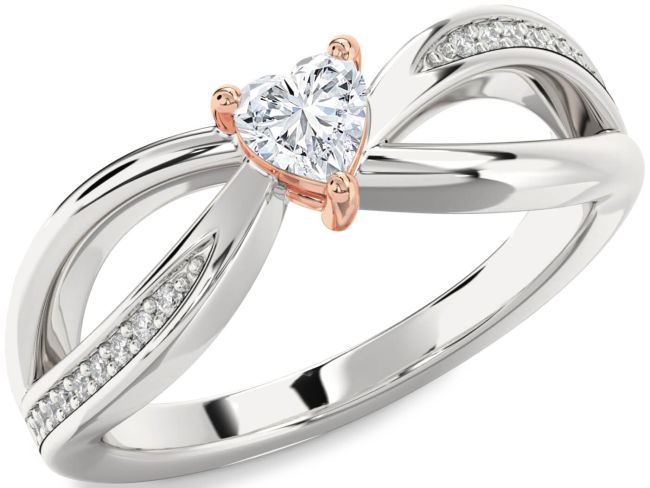 Diamond Silver & 10K Rose Gold Heart Promise Ring