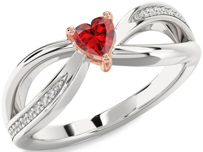 Diamond Ruby Silver & 10K Rose Gold Heart Promise Ring