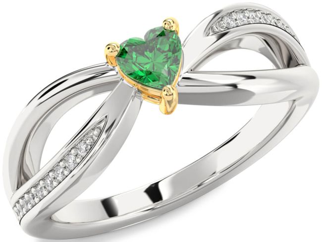 Diamond Emerald Silver & 10K gold Heart Promise Ring