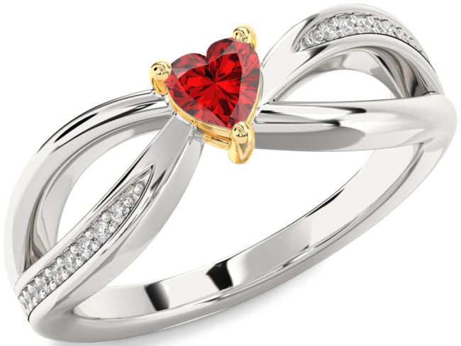 Diamond Ruby Platinum & Yellow Gold Heart Promise Ring