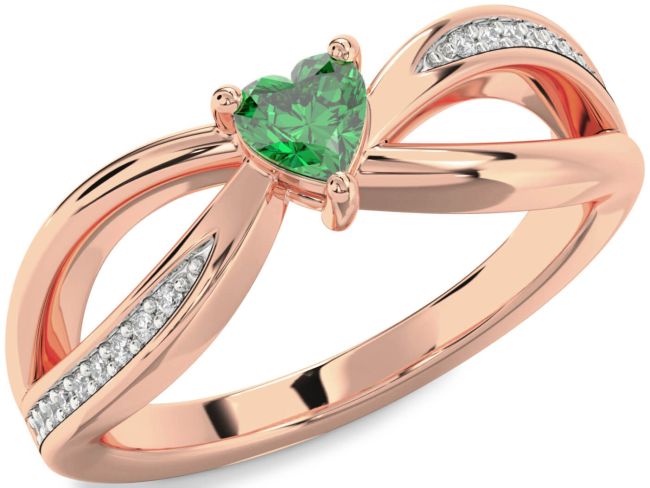 Diamond Emerald Rose Gold Heart Promise Ring