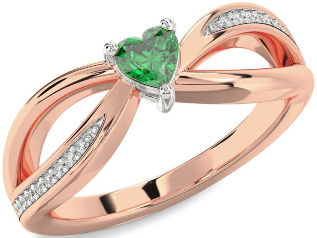 Diamond Emerald Platinum & Rose Gold Heart Promise Ring
