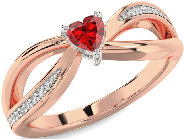 Diamond Ruby White Rose Gold Heart Promise Ring
