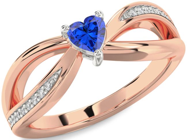 Diamond Blue Sapphire White Rose Gold Heart Promise Ring