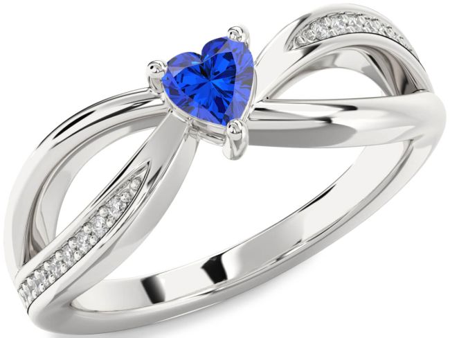 Diamond Blue Sapphire Platinum Heart Promise Ring