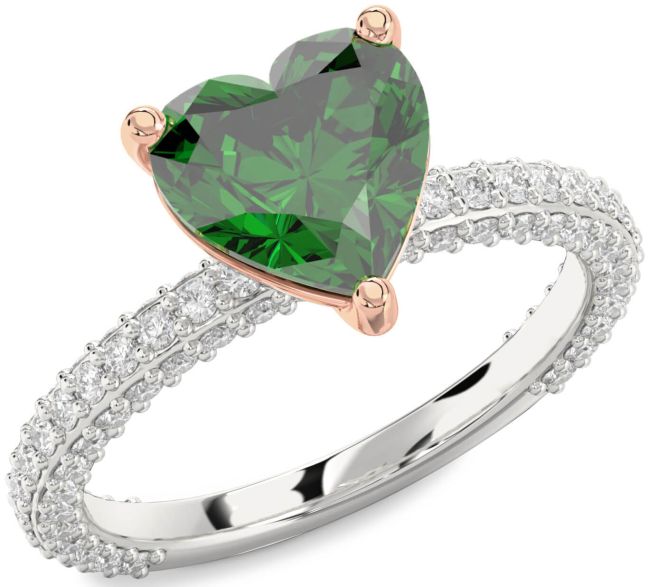 Diamond Emerald White Rose Gold Heart Solitaire Pave Engagement Ring