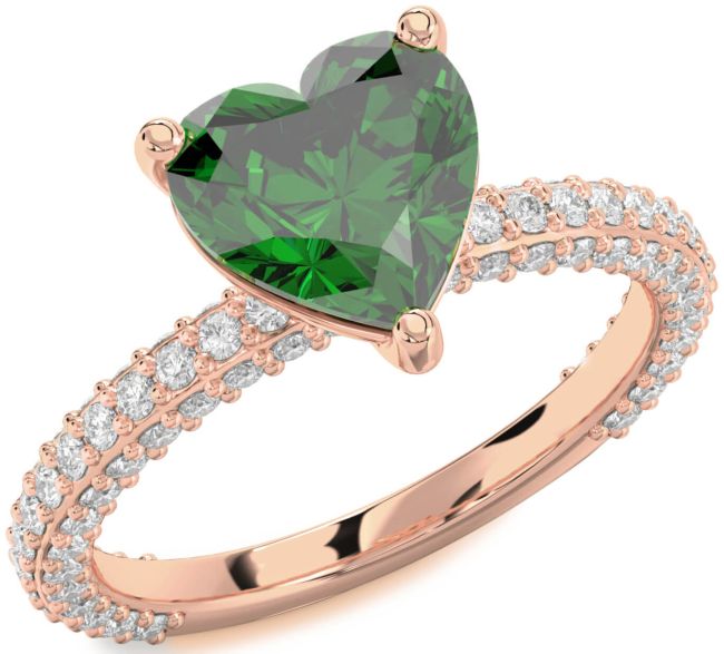 Diamond Emerald Rose Gold Silver Heart Solitaire Pave Engagement Ring
