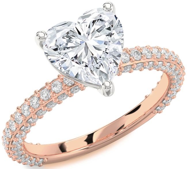 Diamond White Rose Gold Heart Solitaire Pave Engagement Ring