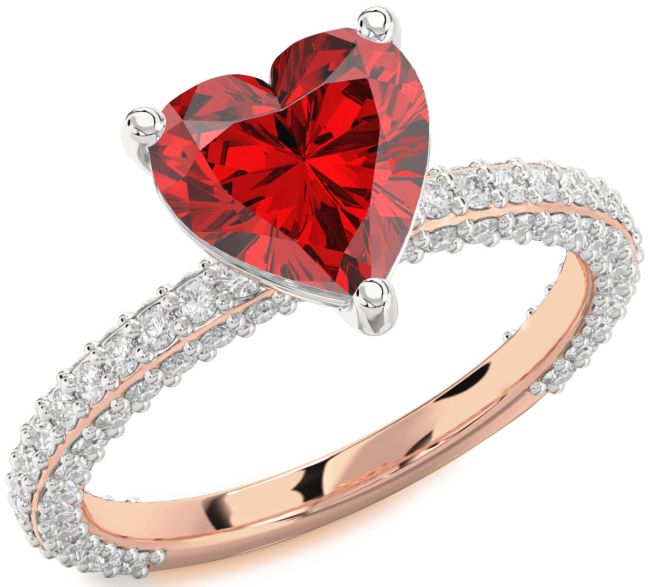 Diamond Ruby Platinum & Rose Gold Heart Solitaire Pave Engagement Ring