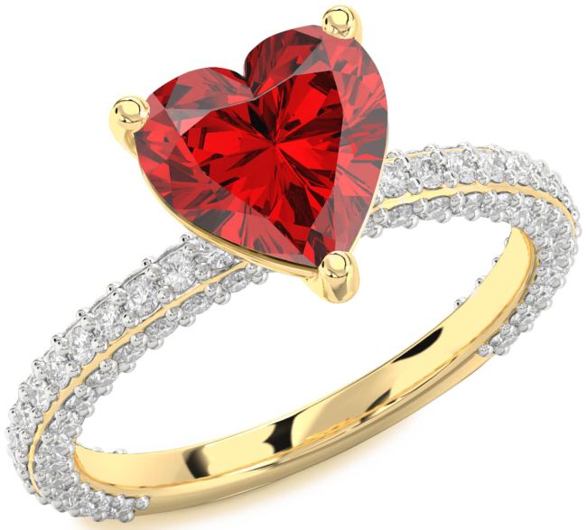 Diamond Ruby Gold Heart Solitaire Pave Engagement Ring