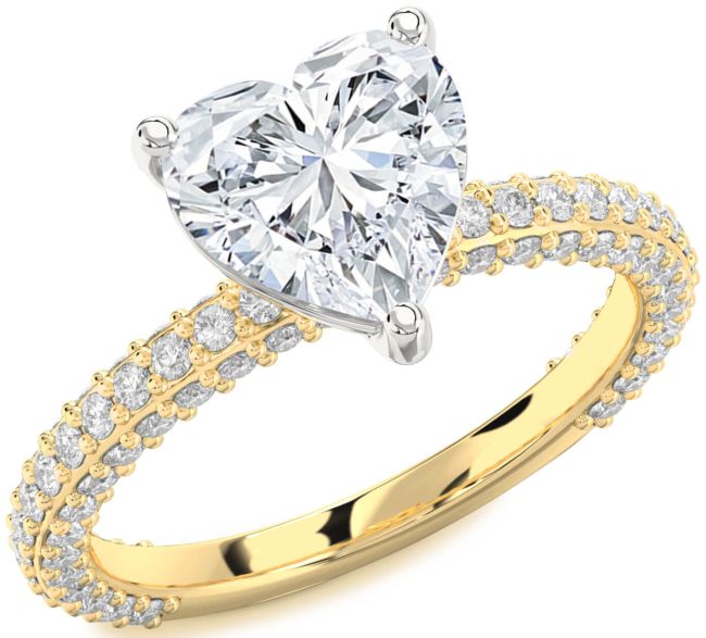 Diamond White Yellow Gold Heart Solitaire Pave Engagement Ring