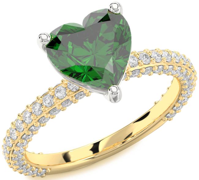 Diamond Emerald White Yellow Gold Heart Solitaire Pave Engagement Ring