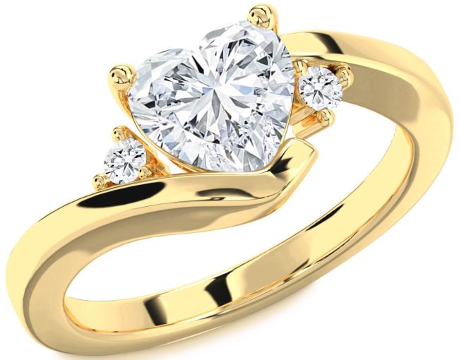 Diamond Gold Heart Three Stone Engagement Ring