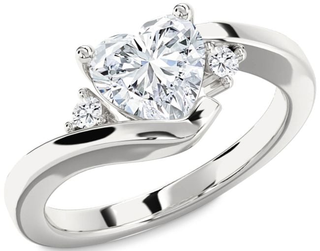 Diamond White Gold Heart Three Stone Engagement Ring
