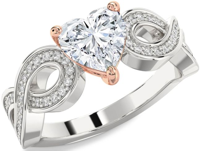 Diamond Silver & 10K Rose Gold Heart Infinity Solitaire Engagement Ring