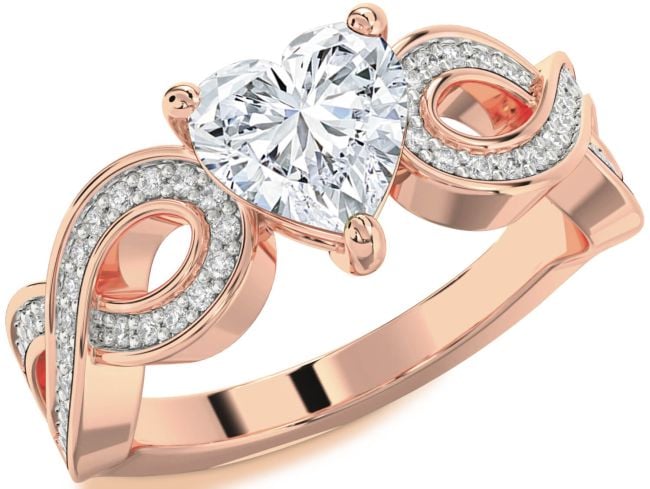Diamond Rose Gold Silver Heart Infinity Solitaire Engagement Ring